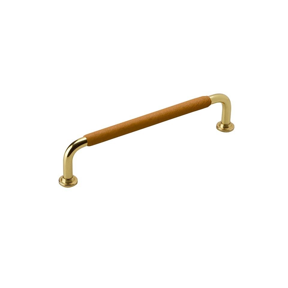 Handle 128 C/C Brass/Light Leather