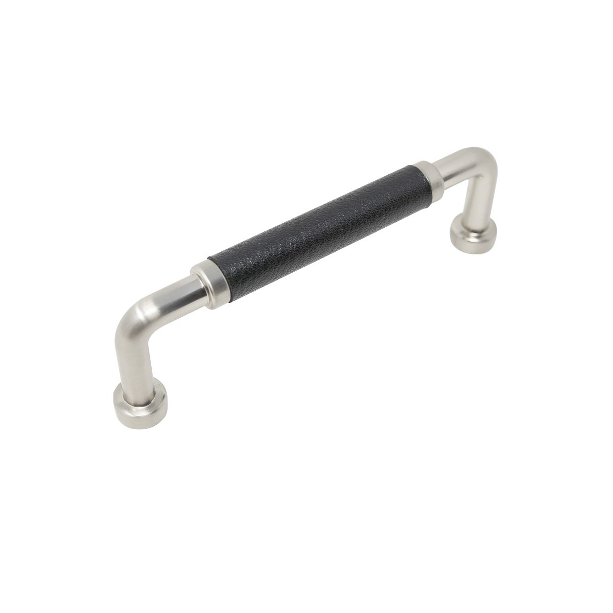 Handle 96 C/C Satin Nickel/Black Leather