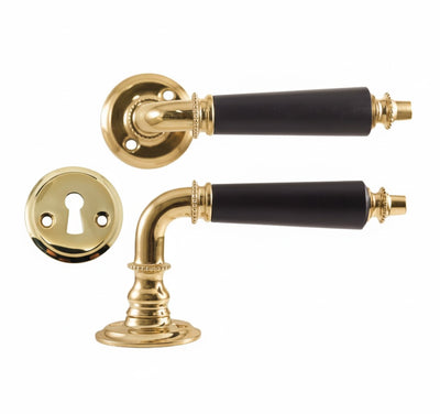 Door Handle 954 Brass/Black Wood Complete