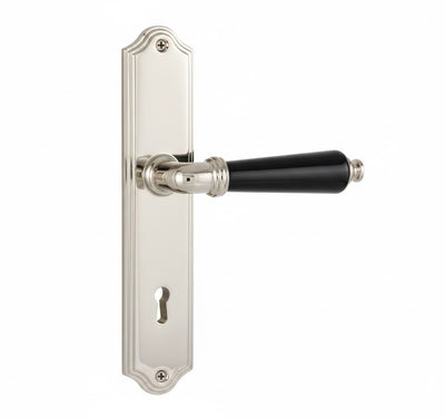 Door Handle Nickel/Black Bakelite 1115 1115m with Long Backplate