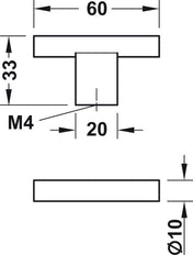 Knob T Graf 33x60mm Black