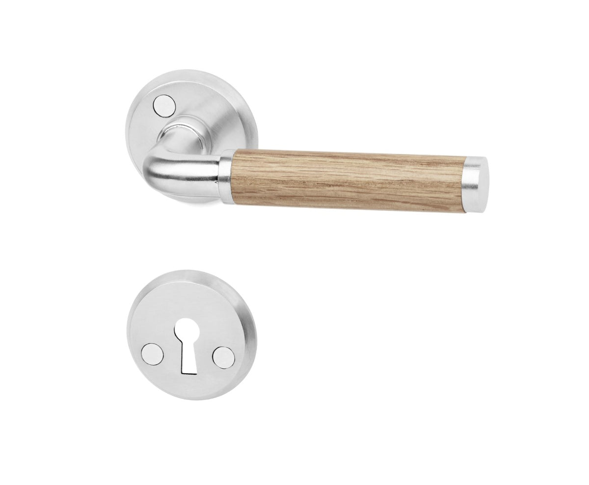 Door Handle A385 Satin Chrome/Oak Complete