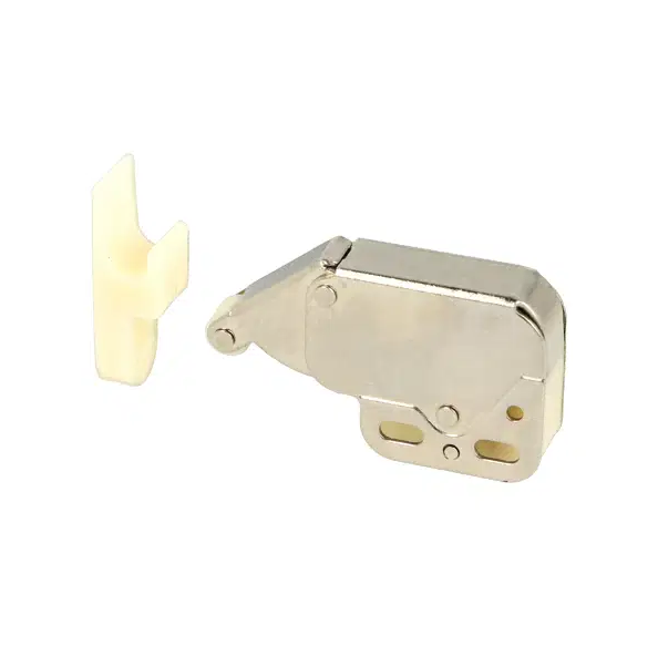 Roller Catch/Cabinet Lock Nickel/White Plastic
