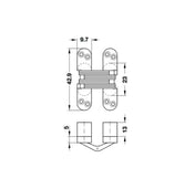 Concealed barrel hinge 43 mm Brass-Plated