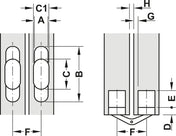 Concealed barrel hinge 43 mm Brass-Plated