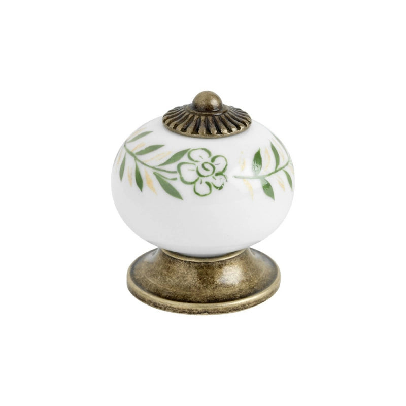 Knopp 33 mm Porslin/Grön/Antikbehandlad