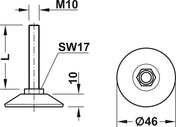 Furniture Foot 65mm M10 Zinc/Black Plastic