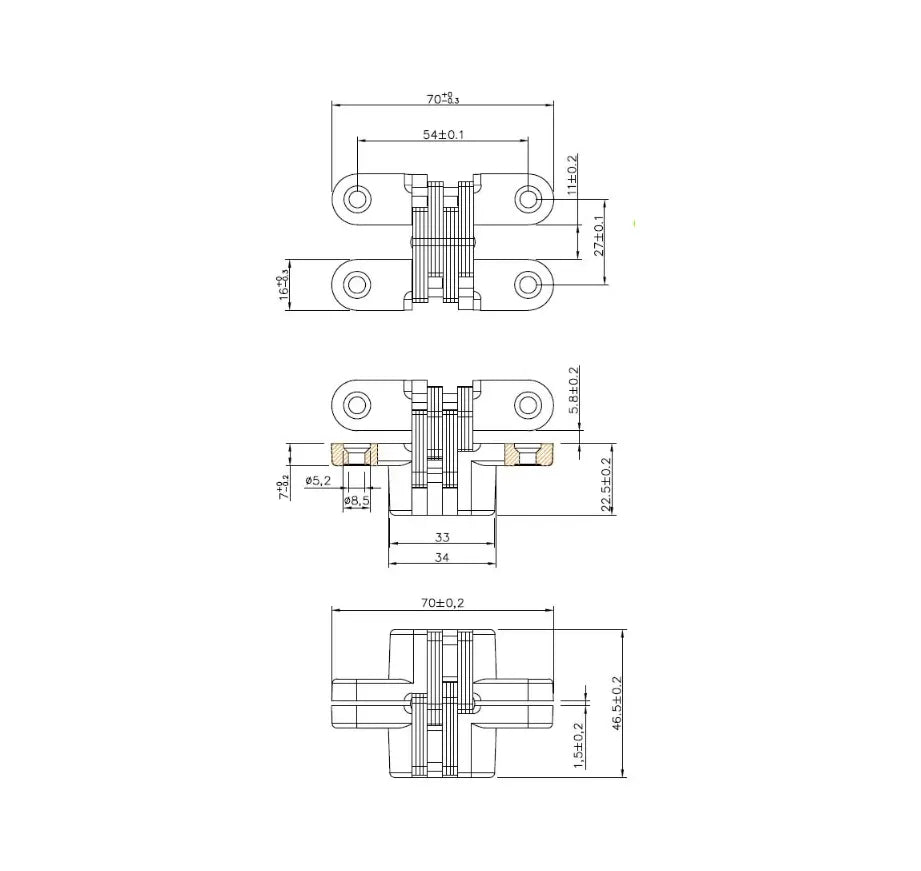 Concealed barrel hinge 45-70mm Satin chrome