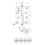 Lift-off hinge 80 X 60 MM Brass