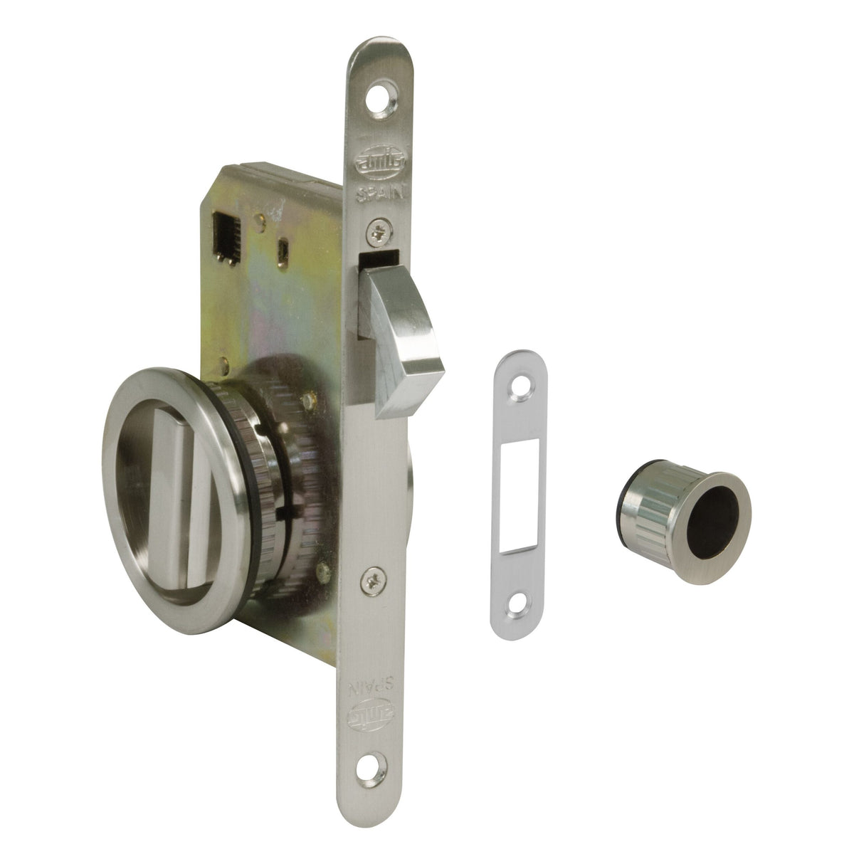COMPLETE WC LOCK CASE FOR SLIDING DOOR IN SATIN NICKEL