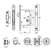 COMPLETE WC LOCK CASE FOR SLIDING DOOR IN SATIN NICKEL