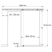 Skydedørsskinne og komplet sæt 186 cm