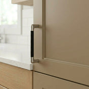 Handle 96 C/C Satin Nickel/Black Leather