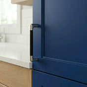 Handle 96 C/C Satin Nickel/Black Leather