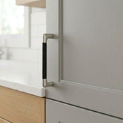 Handle 96 C/C Satin Nickel/Black Leather