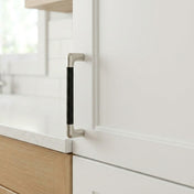 Handle 96 C/C Satin Nickel/Black Leather