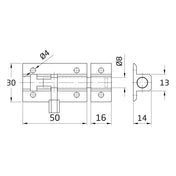 Barrel Bolt 50mm White (Hook 16mm)