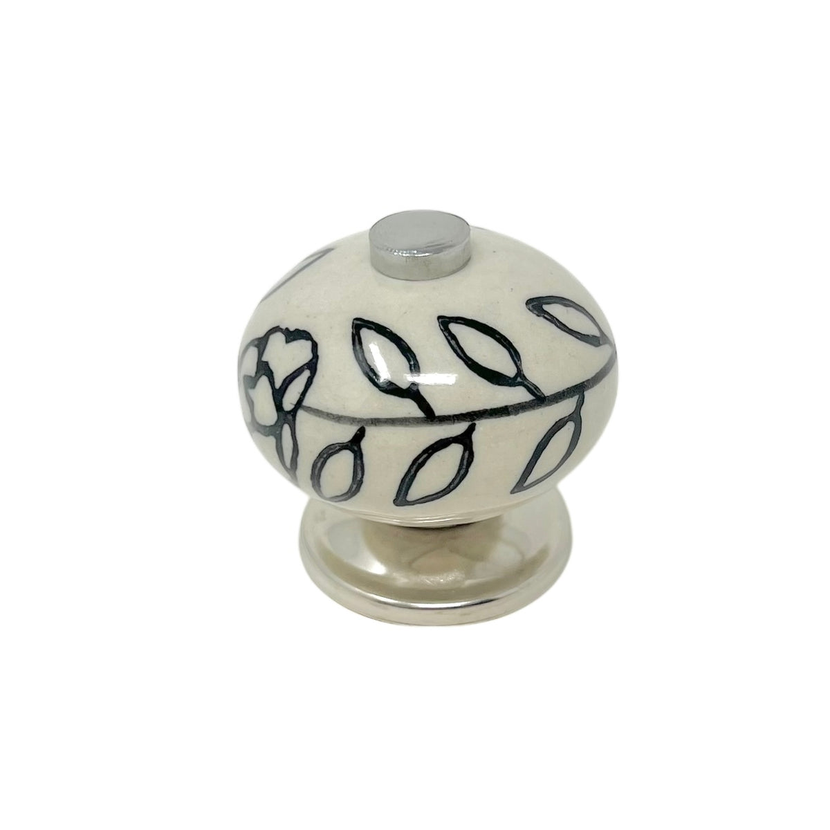 Knop 40 mm PORCELÆN Hvid/Sort/Krom