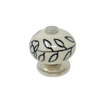 Knop 40 mm PORCELÆN Hvid/Sort/Krom
