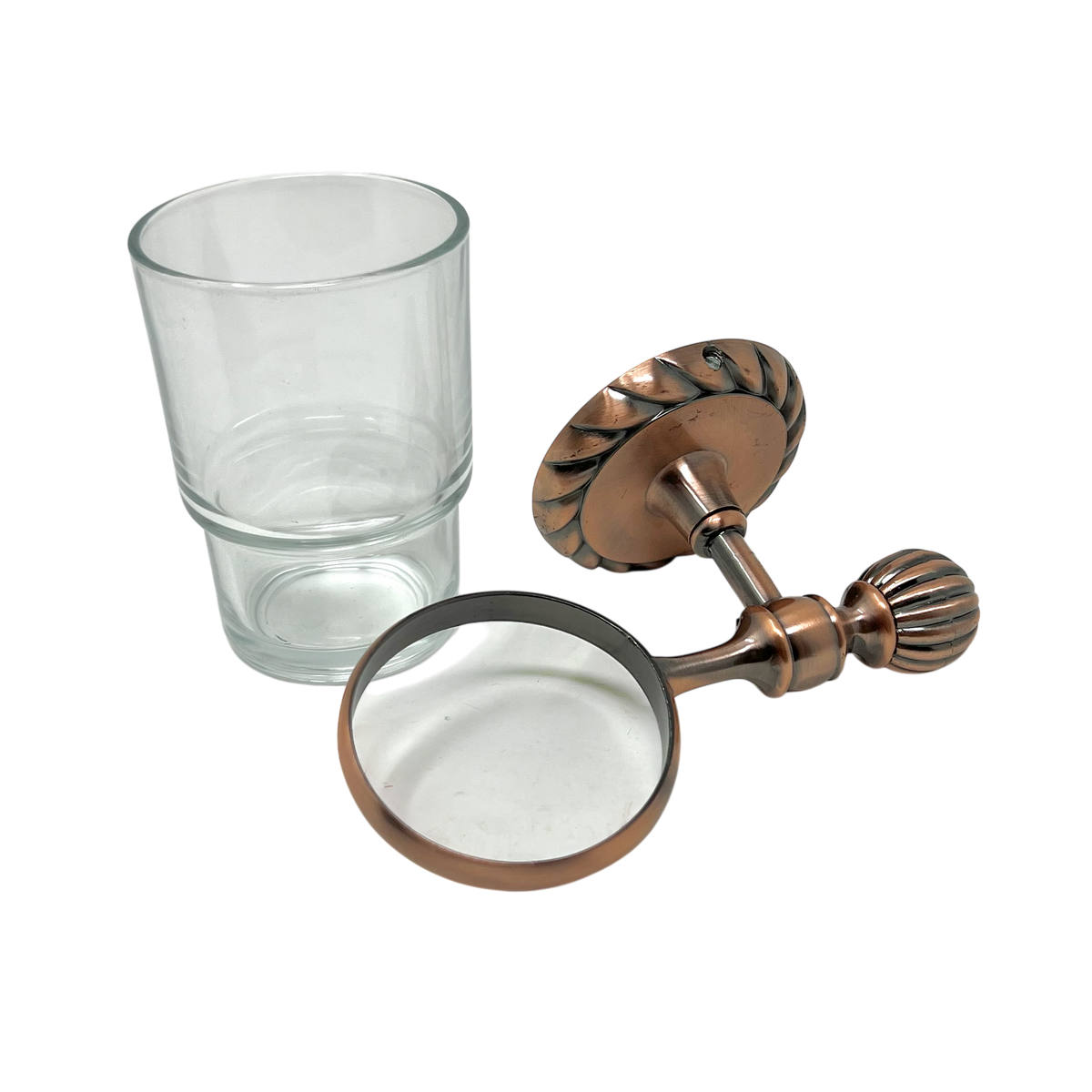Tandborsthållare i glas och antik koppar