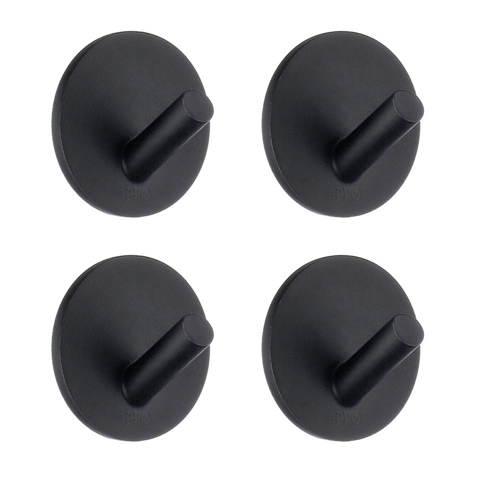Self-Adhesive Small Single Hook Black 4-Pack