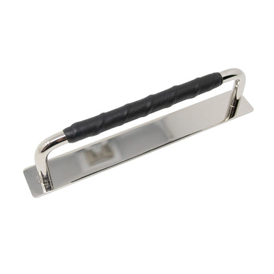 Handtag 128 C/C Nickel/Svart Läder
