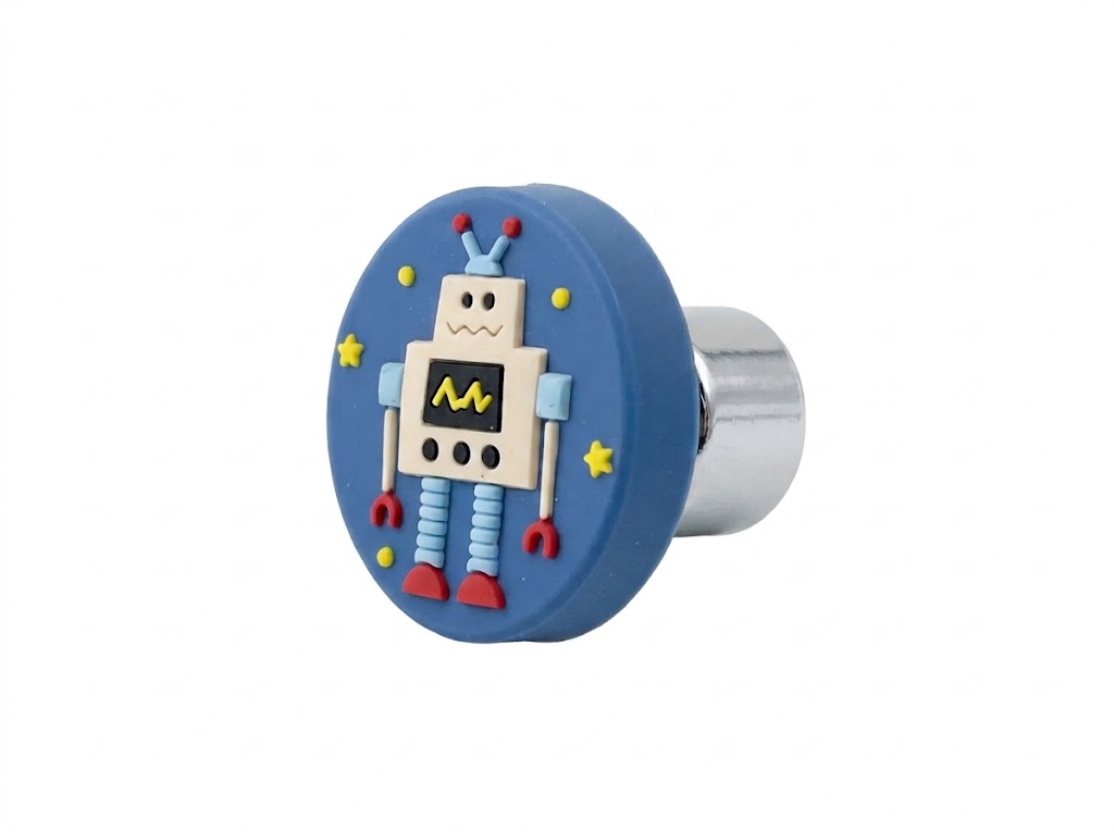Barnknopp Blå & Rosa Robot - Gummi